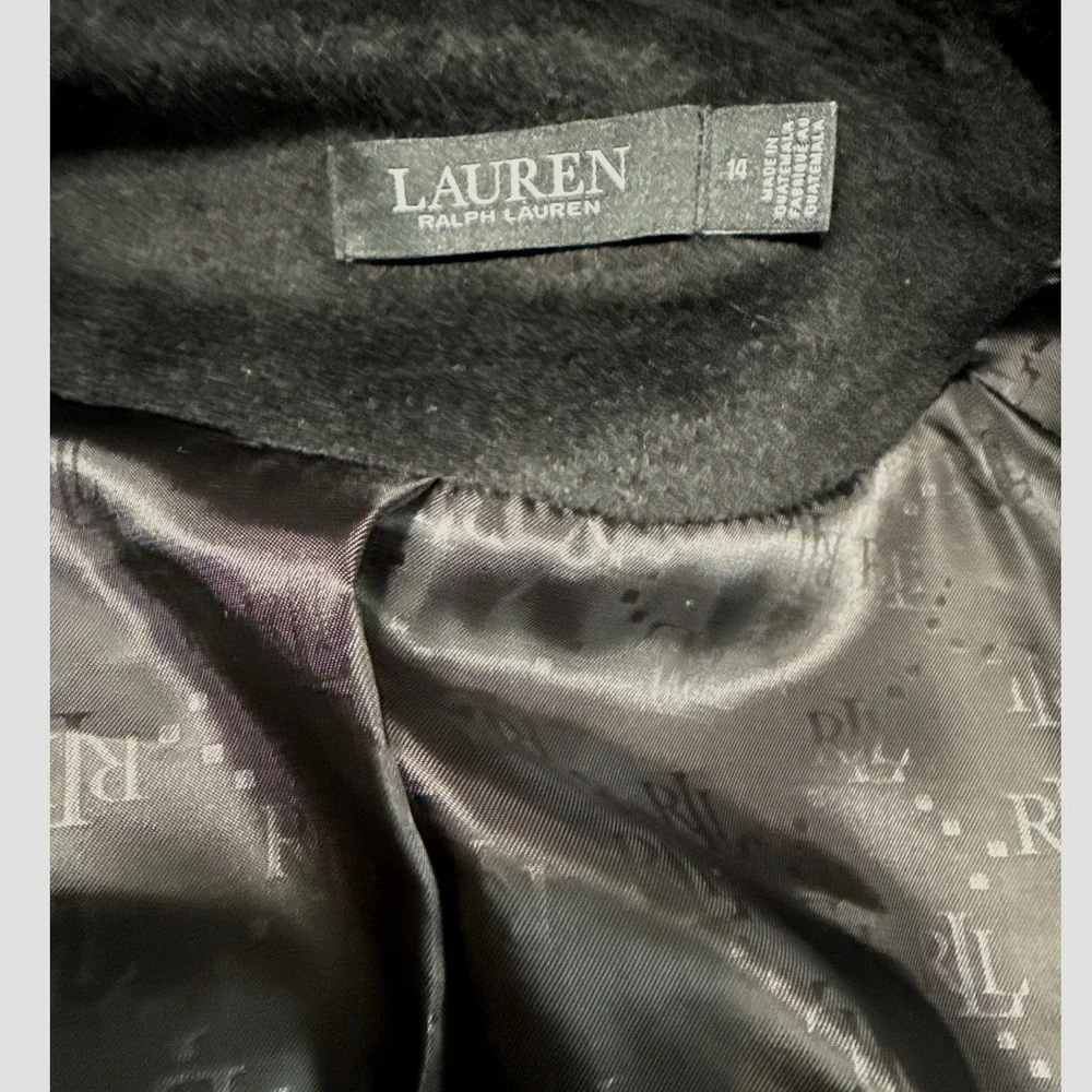 Lauren Ralph Lauren Maxi Wool Blend Trench Coat Black Belted Size 14 Style 25069 - Picture 9 of 14